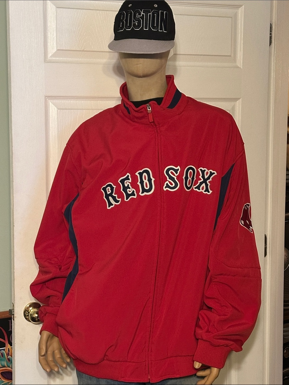 Authentic Majestic MLB Boston Red Sox Blue Stripes Therma Base On-Field Jacket